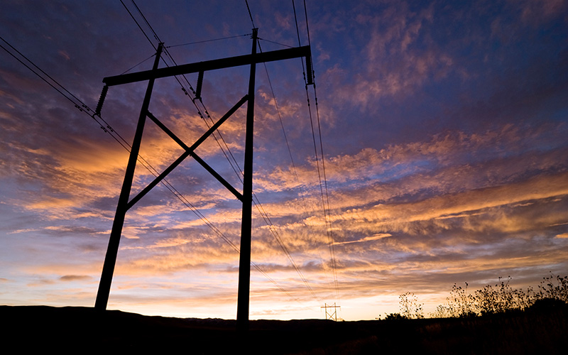 Sunrise and power lines in Boise, Idaho